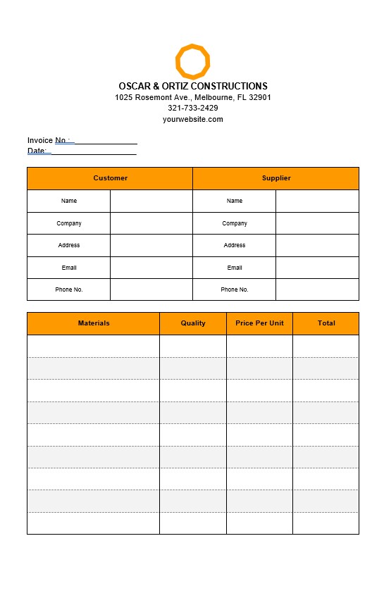 Basic Construction Invoice Template PSD template
